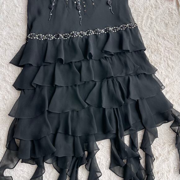 Sue Wong beaded sequin rosette halter silk prom dress fairy cocktail Nocturne 4 - Picture 7 of 14